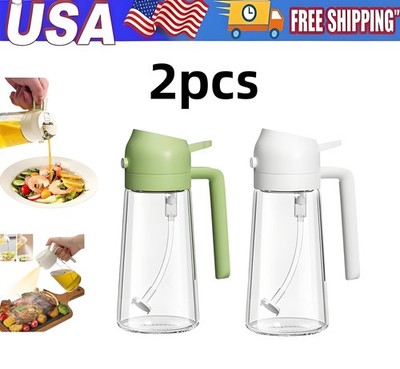 2 Pack 470ML Glass Oil Sprayer Bottle 2 in 1 Cooking Dispenser for Olive Oil