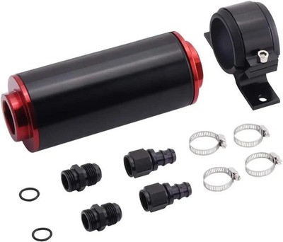 10AN 50mm Aluminium High Flow Inline Fuel Filter 100 Micron Cleanable Black
