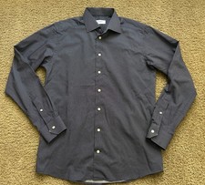 Eton Shirt Mens 16 Navy White Dots Slim Button Up Long Sleeve Cotton