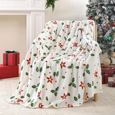 Christmas Fleece Print Throw Blanket Twin Size, Super Soft Plush Cozy Fuzzy R...