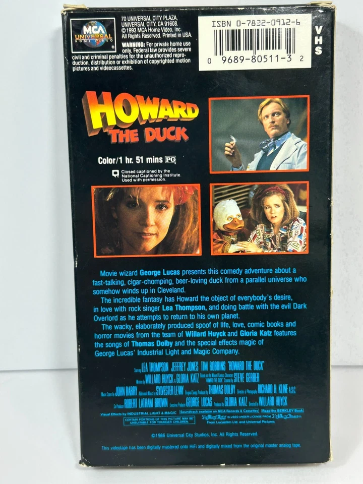 Howard the Duck - Universal - Lea Thompson - Vintage VHS - 1993 - Image 2 of 4