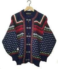 Nordstrikk Wool Cardigan Sweater Vtg Fair Isle Metal Pewter Clasp Mens NEW Sm