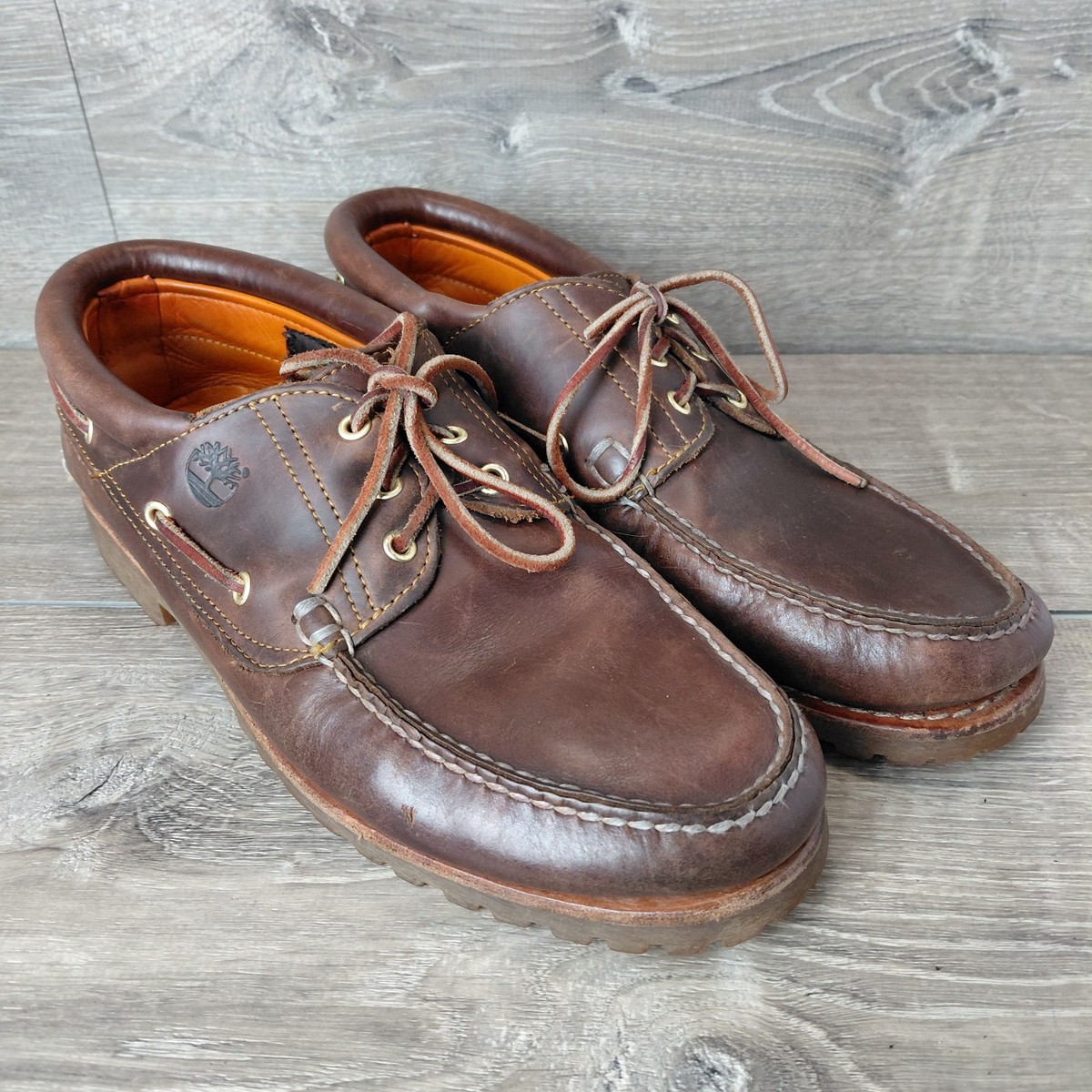 Timberland Boat Shoes Mens 13 Brown Heritage Leather 3 Eye Lug