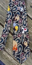 Vtg Looney Tunes Mania Silk Necktie Tie WB Paisley Taz Yosemite Tweety 1994