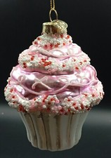 A348 Glass Pink Baublegum Cupcake Muffin Cake Bauble Christmas Tree Ornament