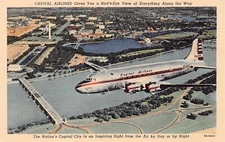 Washington DC Skyline Capital Airlines Douglas DC-4 Plane Aviation Postcard C55
