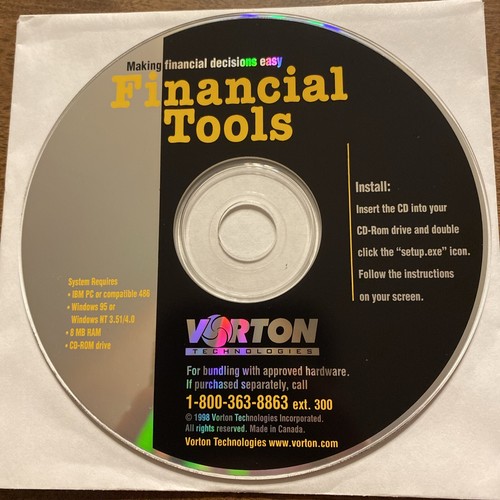 Logiciel informatique PC Vorton Technologies Financial Tools Compact Disc CD 1998