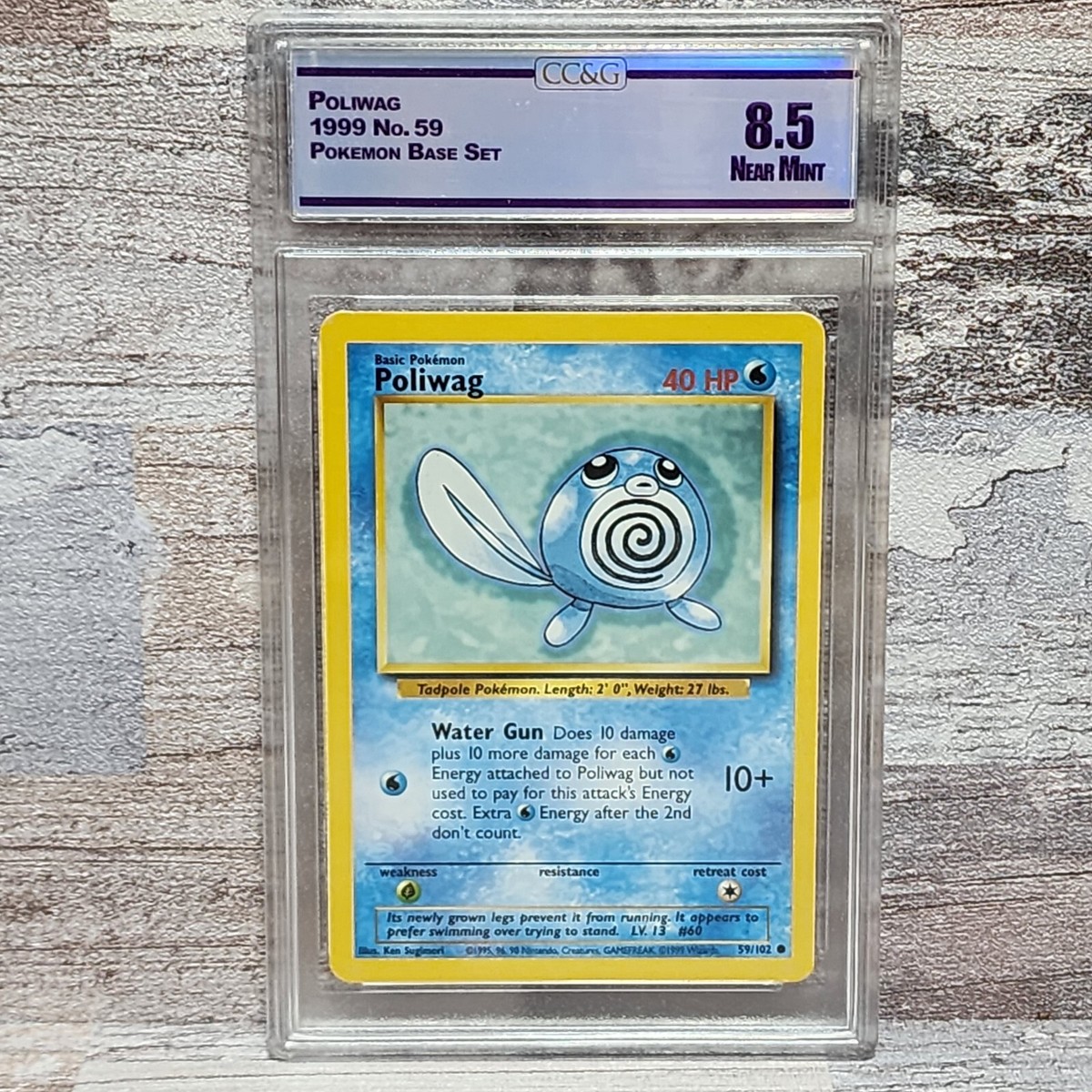 1999 Pokemon TCG Poliwag Base Set 59/102 Regular Unlimited Graded 8.5 NM  Card