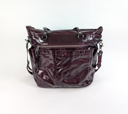 MZ WALLACE Mayfair Tote Shoulder Bag Shiny Leather & Nylon - Plum Purple - Used - Picture 1 of 9