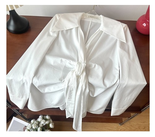 Womens Long Sleeve Shirts Top Ladies Pleated Slim Fit Cotton Blend Spring Casual - Bild 9 von 15