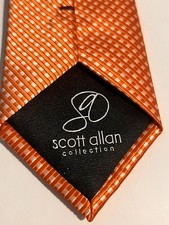 Scott Allan Collection Tie Orange White Checks Microfiber Handmade 58 x3.25