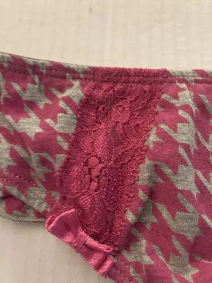 Lane Bryant 23/24 Cacique Thong Panty Bow Lace Pink Gray Cotton NWT - Image 3 of 4