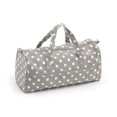 Hobby Geschenk Stricktasche grau Leinen gepunktet Bastelprojekt lange Tasche