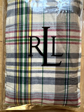 NIP Ralph Lauren STD Plaid Sham, Flange Edge, Button Back, Tan/Green/Blue/Yellow