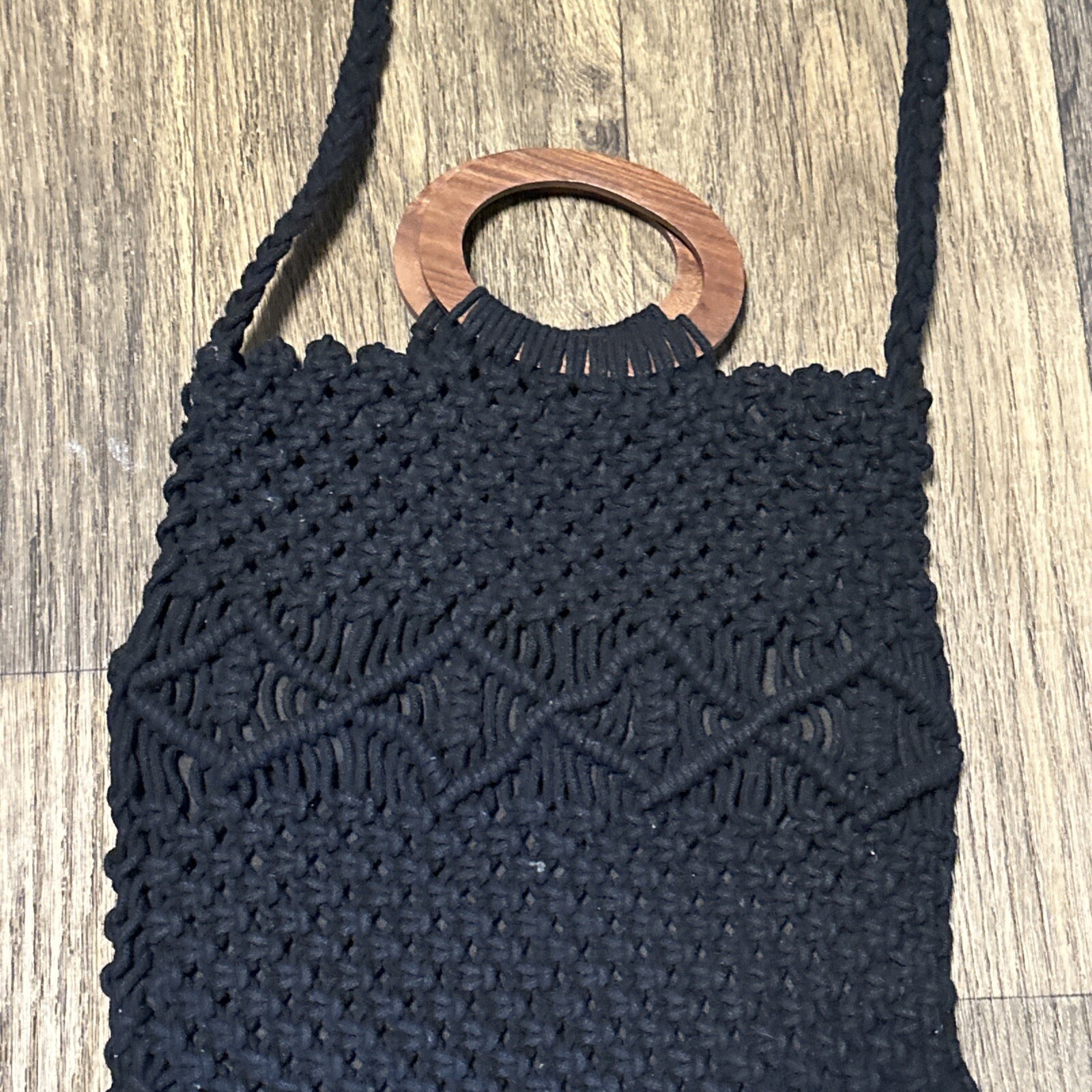 DANIELLE NICOLE Black Macrame Crochet Woven Wood … - image 4