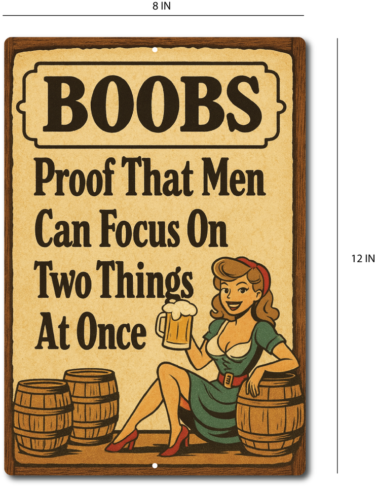 Funny Boobs Beer Tin Sign Retro Pin-Up Bar Pub Man Cave Wall Decor