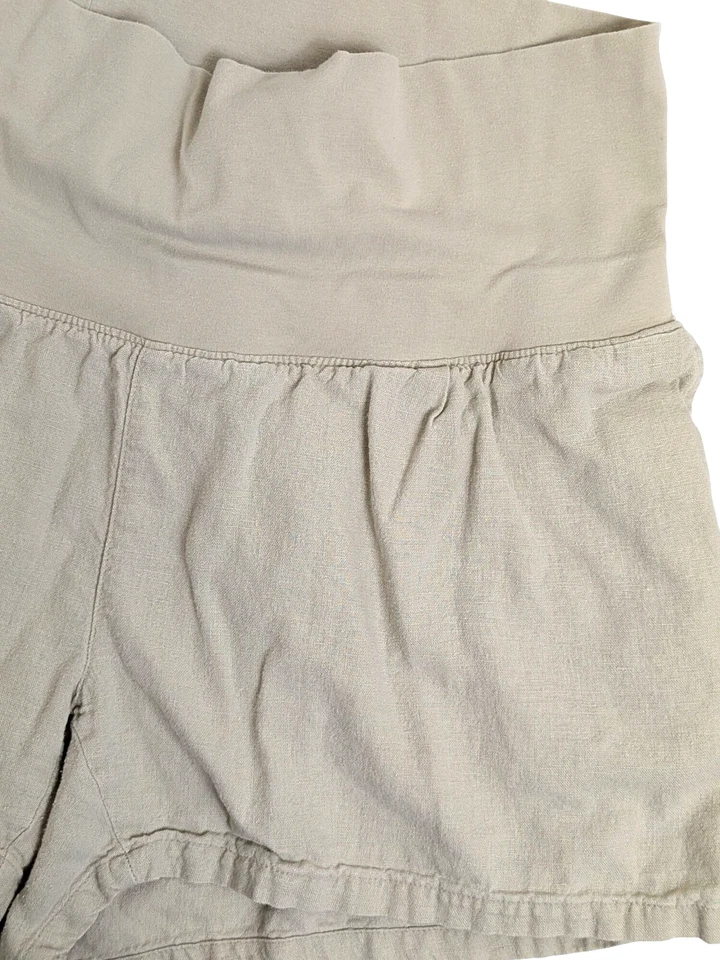 Old Navy Maternity Shorts size L Linen Blend Tan Khaki Pockets Rollover Waist - Image 3 of 4