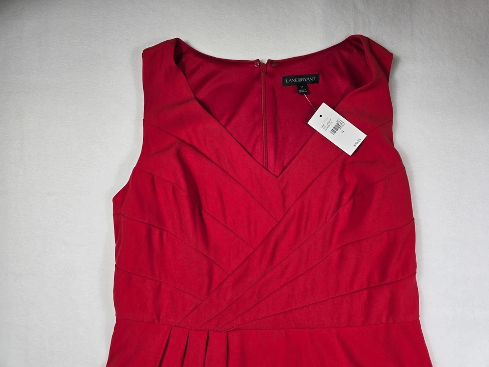 NWT Lane Bryant Red Sleeveless V-Neck Pleated Midi Dress Size 14 Date Night - Image 2 of 4