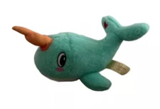 MTY Blue Narwhal Unicorn Horn Heart Plush Stuffed Animal Embroidered Eyes