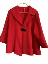 Ic Women’s Red Swing Jacket Asymmetrical Lagenlook Artsy Unlined Long Sleeve Euc