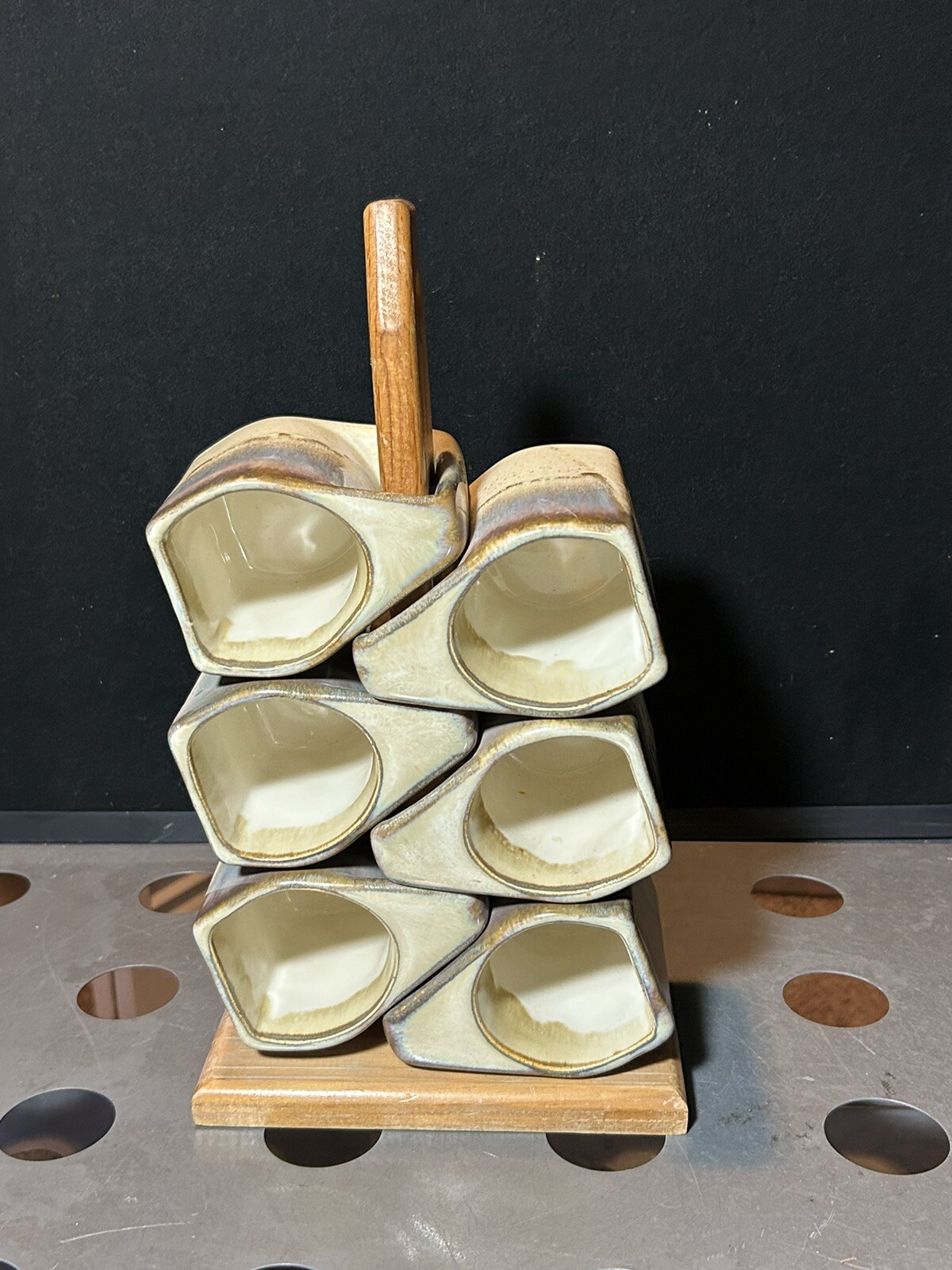 Vintage 1970s Rodolfo Padilla Pottery Coffee Mugs Drip Glaze Stackable