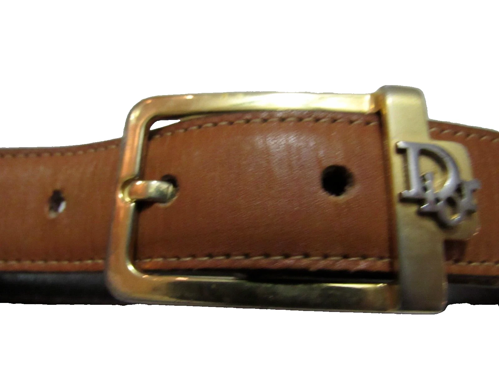 rare ceinture homme vintage Christian Dior skinny tan cuir pleine fleur logo taille 40