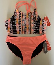 Wonder Nation Girls Printed Bikini Swimsuit, 2-Pc, Reversible Bottoms XL 14-16 