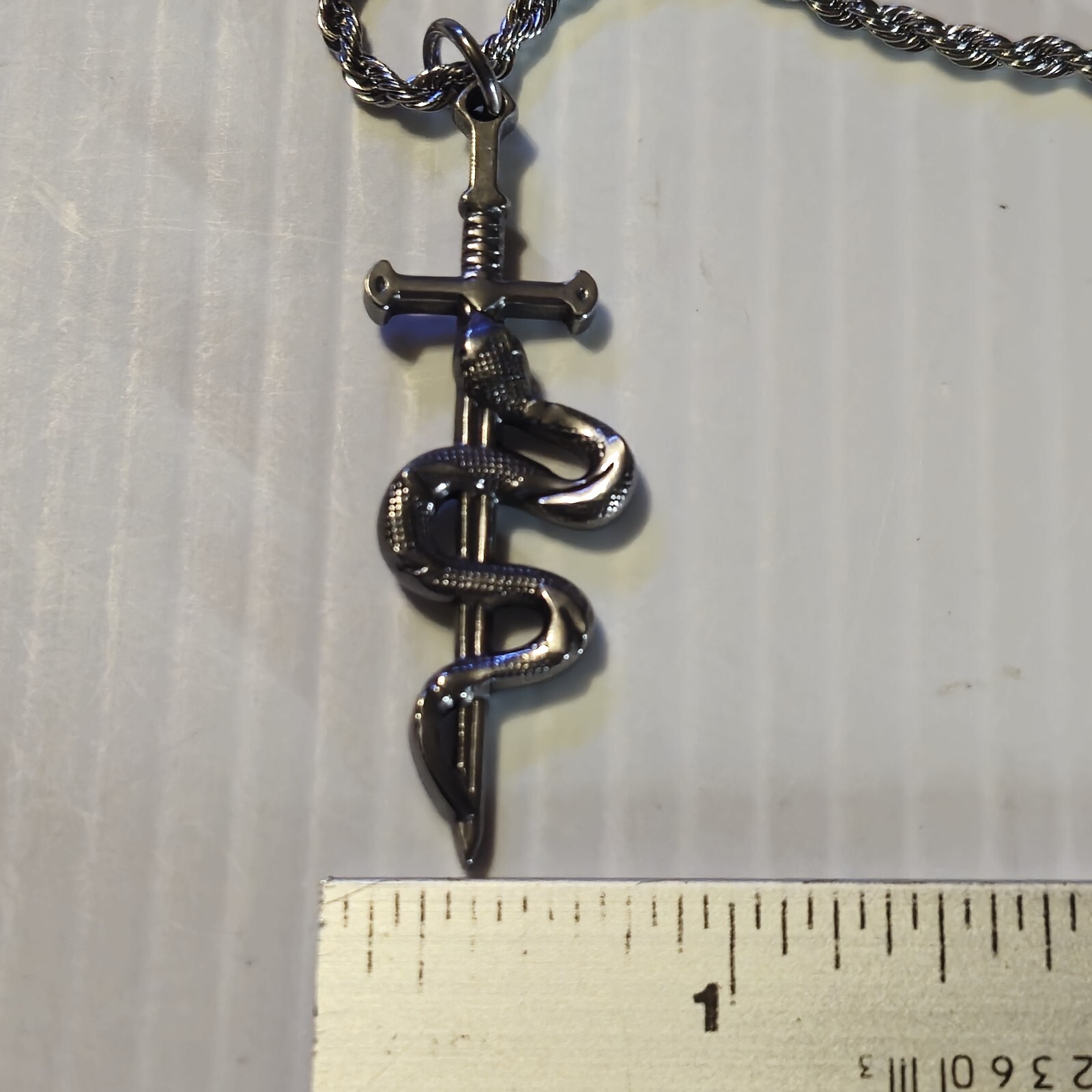 STAINLESS STEEL SWORD & SNAKE Pendant Charm / 18"-24" CHAIN 3MM NECKLACE