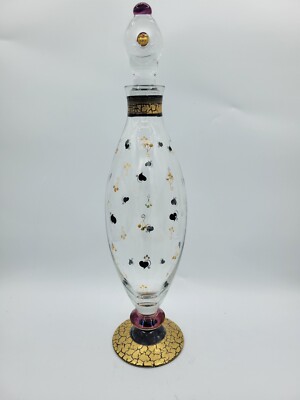 Eisch art Glass SGB Wine Decanter Footed Gold Black Red Hearts Cherries Stopper