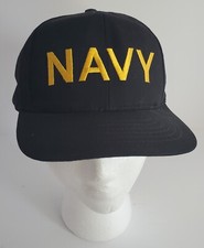 VTG US Navy Snapback Hat Black Gold Embroidered Spellout Atlas Made in USA 1990s