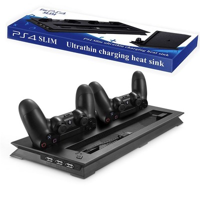 For PS4 Slim Vertical Stand with Cooler Cooling Fan Controller Charger Charging