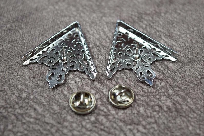 Art Deco Vintage Gothic Triangle Unique Collar Tips In Real 935 Argentium Silver - Image 2 of 4