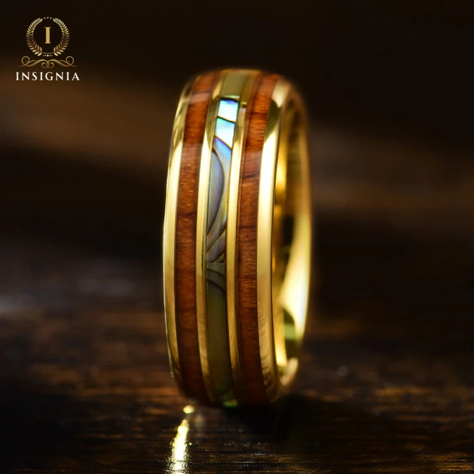 Whiskey barrel & Abalone shell Men & Women Wooden Tunsgten Wedding Rings 6/8 mm - Image 4 of 4