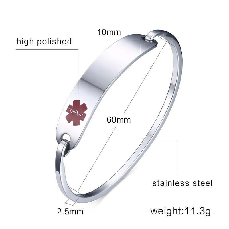 Vnox Adult Women Stainless Steel Medical Alert ID Bracelet Bangle