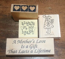 MOUNTED RUBBER STAMP SET Mother's Love & Child Hearts Girl