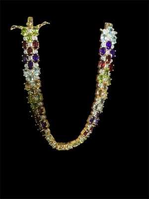 925 Sterling, Vermeil Armband echte Diamanten und mehrere natürliche Edelsteine