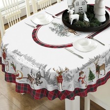 Christmas Tablecloth Waterproof Fabric Table Cloth New Year Decor 60x84 In Oval