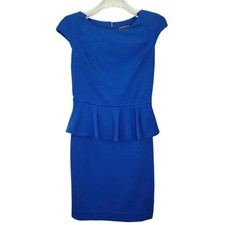 Express Cobalt Blue Peplum Dress Rayon Blend Exposed Zipper Spring Summer 0