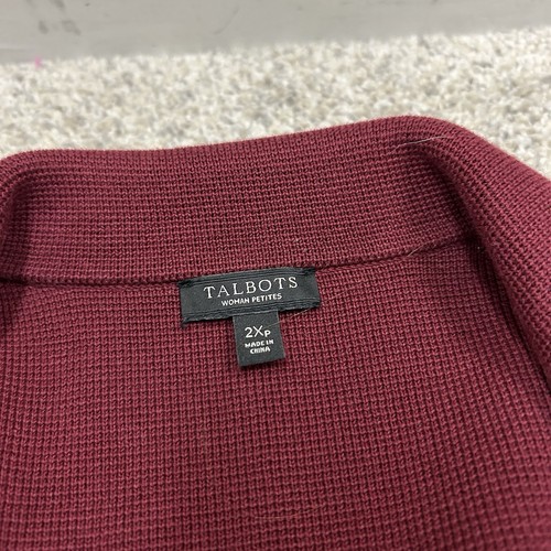 Talbots Petite Cardigan Women's 2XP Red 2 Button Zip Pocket Textured - Picture 8 of 8