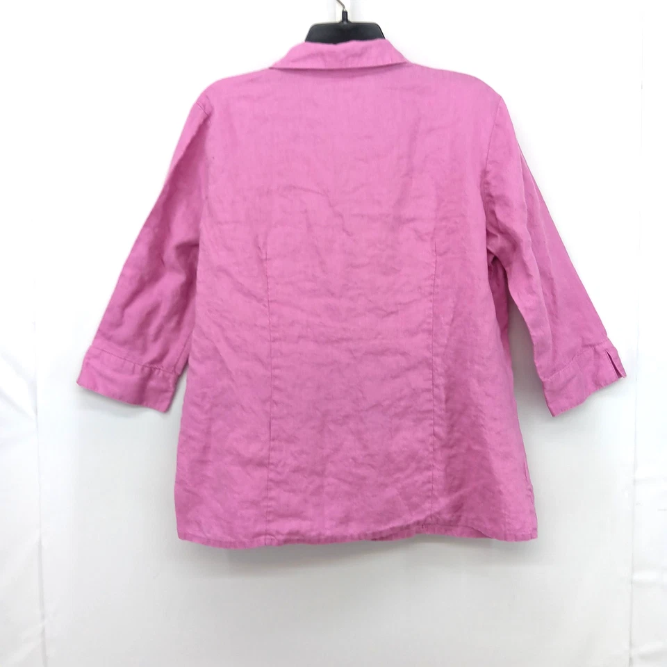 Covington Shirt Womens Large Pink Collared 3/4 Sleeve Button Up Top 100% Linen - Image 3 of 4