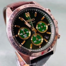 SEIKO Spirit Chronograph ST63-00D0 Green Dial Gold Index Men's Vintage Watch