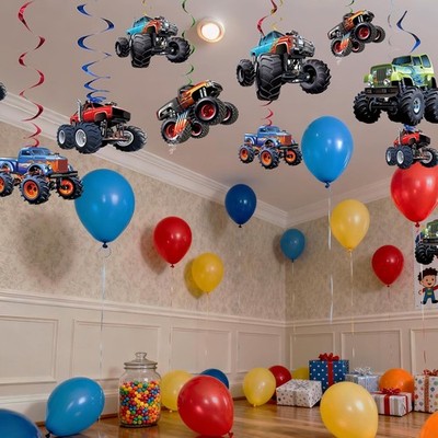 Monster Truck Hanging Swirls Set 25PCS Monster Truck Birthday Party Hanging D...