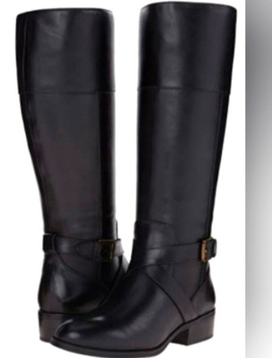 Ralph Lauren Womens 7 B Black Leather Knee High Maryann Boots Riding