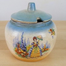Vintage Lady with Parasol Sugar Bowl from Barry Island Wales