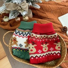 Suéter Navidad Rojo Verde Reno para Perros Gatos Invierno Tejido Suave Pullover