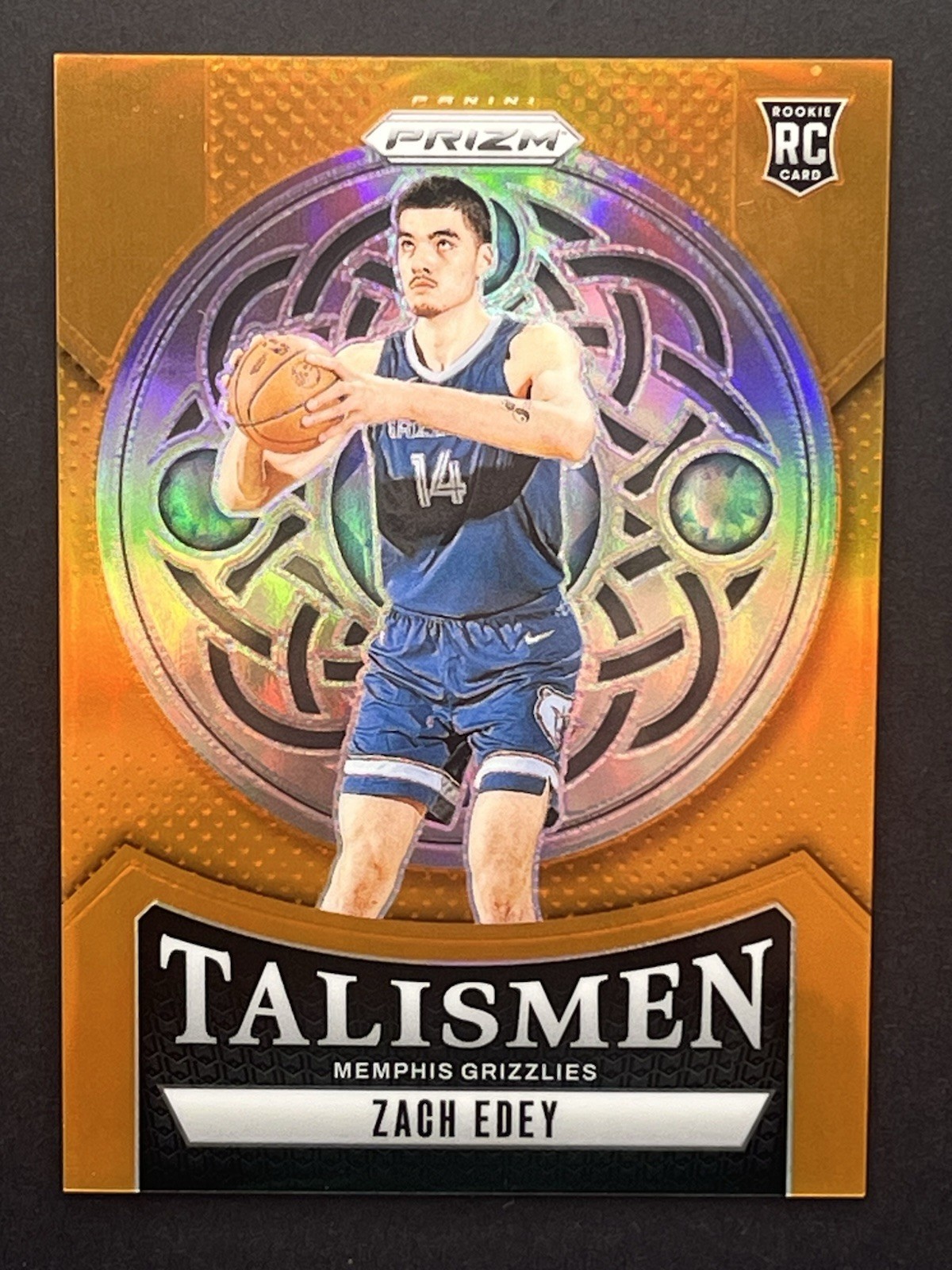 2024-25 Panini Prizm Zach Edey Talismen Orange /49 Rookie RC #21 Grizzlies