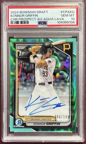 Konnor Griffin 2024 Bowman Draft Chrome Aqua Lava Refractor Auto /199 PSA 10