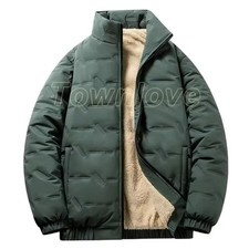 Men Lined Winter Jacket Large Size Thick Stand Collar Loose Fit Warm Male Jacket