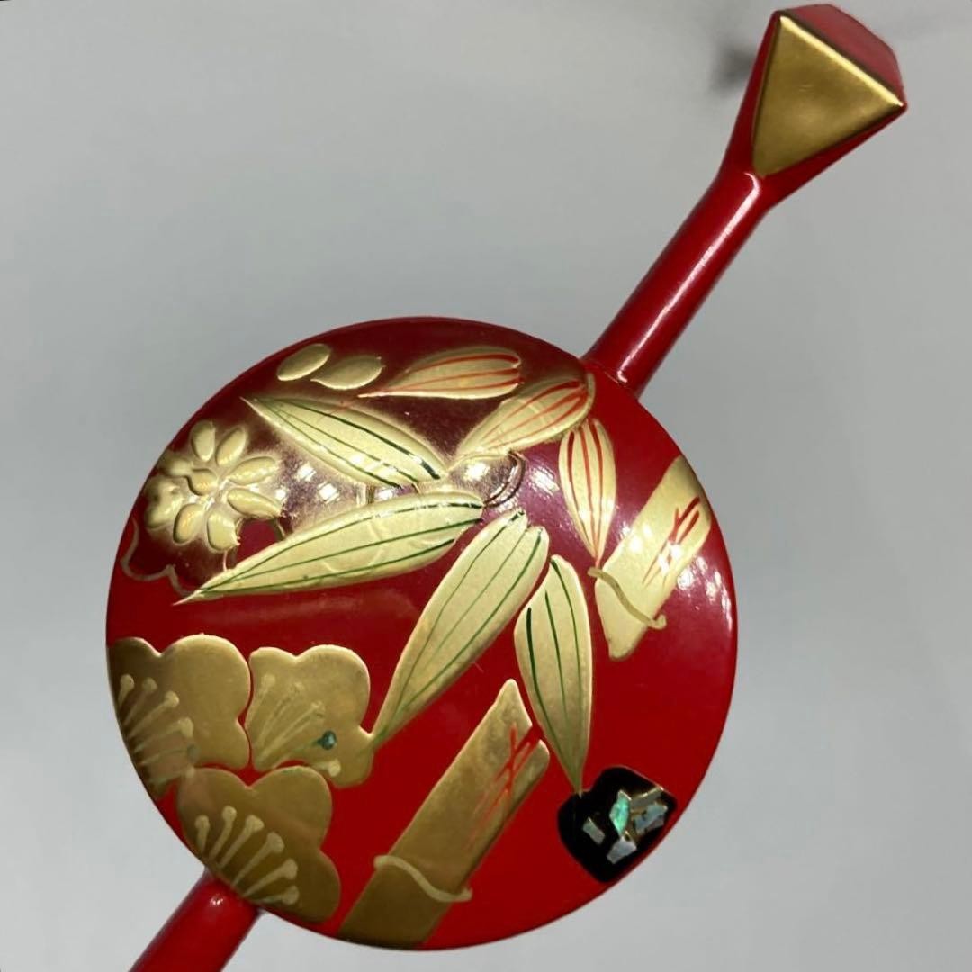 Kodo Japanese Lacquer Urushi Plum Motif Wooden Kanzashi Hairpin Gold Raden