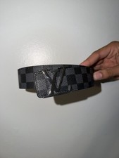Louis Vuitton Men's Black Gray Check Dress Belt Adjustable Buckle